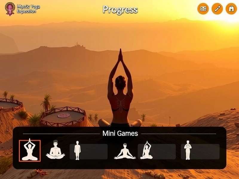 Mystic Yoga Expedition gameplay screenshot showing yoga poses in beautiful Indian landscape